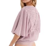 Free People  Lavender Smocked Embroidered Bodysuit Size L‎ Boho Flutter Sleeve Photo 2