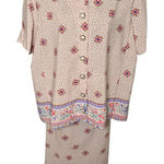 Vtg 80s 90s Kristy Michaels Printed Skirt Suit Cream Combo 12 Tan Photo 0
