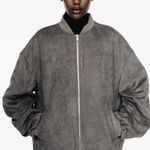 ZARA  Faux Suede Bomber Jacket Ruched Sleeves Grey Size Large Photo 0