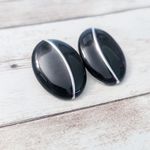 Vintage Stud Earrings For Pierced Ears Black & Silver Tone Statement Oval Retro Photo 4
