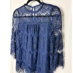 Blu Pepper  Blue Lace Boho Flowy Victorian Bell Sleeve Tunic Blouse Women's Small Photo 7