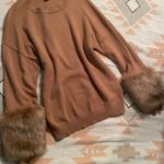 Fur Sleeve Sweater Tan Photo 3