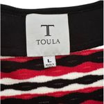 Toula Cardigan Sweater Black Red White Ruched 3/4 Sleeve Open Front Large Photo 1