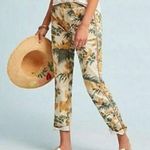 Anthropologie Anthro Botanical Chino Relaxed Fit Pants Bird Leaf Print Photo 0