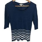 Fat Face UK 3/4 Sleeve Navy and White Striped CrewNeck Top linen cotton Size 12 Photo 0
