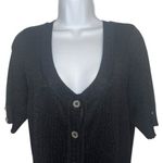White House | Black Market WHITE HOUSE BLACK MARKET Black S/S Scoop Neck Logo Button Cardigan EUC Large Photo 2