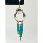Vintage Turquoise And Sterling Silver Beaded Tassel Drop Earrings Southwestern Blue Photo 2