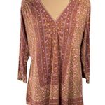 Lucky Brand Women's Knit Top Rust Pink Size 1X Casual Stretch V-Neck Photo 0