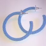 Boho Seed Bead Beaded Huge Hoop Pierced Earrings Blue Photo 3