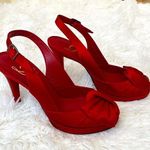 Delman Red Satin Peep Toe Slingback Heels Size 6.5 Photo 0