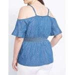 Lane Bryant Blouse Denim Smocked Waist Cold Shoulder jean shirt top size 16 NWT Photo 1