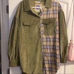 Andthewhy NWT  army green and plaid shacket L Photo 0