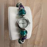 Beaded Ladies Watch Stretch Bracelet Round Pearl Dial Gorgeous Colors Photo 2