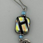 Vtg Iridescent Electric Blue Green Black Glass Purse Zipper Pull Elephant Charm Size 0 Photo 1