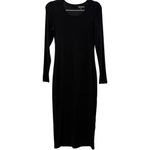 Quince  Ribbed Black Midi Long Sleeve Sustainable Tencel Dress Lined Size Small Photo 4