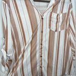 Eden & Olivia Button Up Orange & White Stripes Chic Flare Pocket Blouse Size XL Photo 4