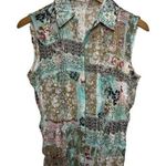 Women Size S Shirt Snap Button Up Crinkle Tank Floral Coquette Feminine Y2K Lace Blue Size M Photo 0