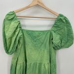 H&M  Green Tie Dye Mini Dress Peasant Puff Sleeve Tiered Boxy Women Size Small Photo 2