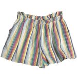Hummingbird  SZ Large Women Linen Blend Striped Rainbow Muted Neutral Shorts‎ Photo 2