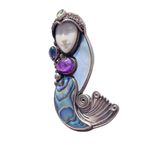 Sajen Brooch Pendant Silver Water Goddess Abalone Shell Amethyst Lolite Peridot Blue Photo 2