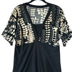 Vintage Y2K Top Empire Waist Short Sleeve 90s Boho Forrest Fairy Size Medium Black Photo 3