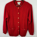 Talbots  Cardigan Petites P Red Wool Cable‎ Knit Gold Button Vintage Quiet Luxury Photo 0