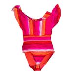 Trina Turk Trina‎ Turk Solstice Off The Shoulder Ruffle One Piece Swimsuit Pink Stripe 10 Photo 4