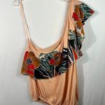 Free People Annka Coral Orange One Shoulder Floral Tropical Bubble Blouse Medium Photo 2