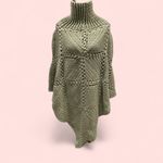 Chunky oversized sage green turtleneck poncho sweater granny square knit boho Size undefined Photo 2