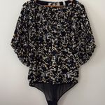 Free People Intimately Dessa Bodysuit Floral Printed Pintuck Black Top Size L Photo 14