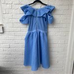 Maje  Blue Lace Reglisse Ruffled Cold Shoulder Dress size L Cottagecore Milkmaid Photo 7