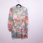 NEW Aqua Micro Floral Flower Print Pattern Chiffon Smocked Mini Ruffle Dress M Photo 0