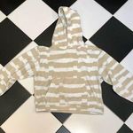 Obey Signal Polar Fleece Cropped Sweatshirt Striped Cream & Tan Hoodie Sherpa S Photo 0