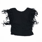 Free People  Cotton Modal Ultra Soft Stretch Fringe Tassel Detail Black Tee Shirt Photo 3
