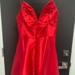 Sherri Hill NWT  Satin‎ cocktail Dress  with V-neck bodice Red size 12 $298 Photo 4