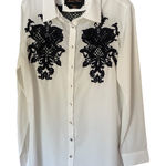 Soft Surroundings Label Noir White Button Down Shirt Blue Lace Detail Photo 0