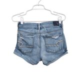 American Eagle AE Distressed High Rise Shorts Blue Denim Cuffed Raw Hem Size 4 Photo 1