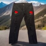 Chic Rose Floral Embroidered Ripped Design Skinny Jeans Distressed Photo 6