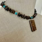 Sterling Silver Jasper & Turquoise Bead Necklace with Large Rectangular Pendant Photo 2