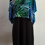 Calvin Klein NWT Women's Cape Dress Black & Green Palm Print Stretch Size Medium Photo 0