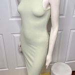 EXPRESS Body Contour Ribbed High Neck Midi Dress in Lime Green Small Photo 7