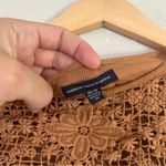 American Eagle π¦ Outfitters Tan Cropped Crochet Blouse Casual Stretch Fall Comfy Photo 1