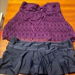 Liz Lange Maternity 2  Tops Purple Crochet Swim and striped top with Black Skirt Photo 0