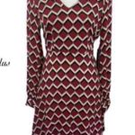 Lulus Burgundy Zig Zag Casual V Neck Long Sleeve Dress Size Medium Red Photo 7
