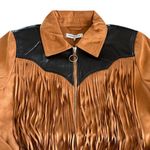 We Wore What Fringe Western Faux Suede Jacket Acorn Brown and Black Medium NWT Photo 2