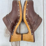 UGG  Vivica Genuine Leather Wood Sole Platform Clogs with Studs Sheepskin Lined Photo 5