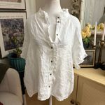 J.Crew  Ruffle Trim Button Up Shirt Linen In White Size 3X Photo 1