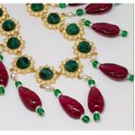 KJL Kenneth Jay Lane Red and Green Drop Accents Necklace w Faux Pearls, Crystals Photo 1