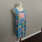 Vintage Babydoll Dress Coverup Fish Tropical Ocean Print Lounge Travel Blue Pink Size M Photo 1