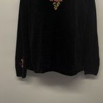Vintage Velvet Floral Embroidered Sweater V Neck Top Blouse Long Sleeve 90s Blac Black Size M Photo 3